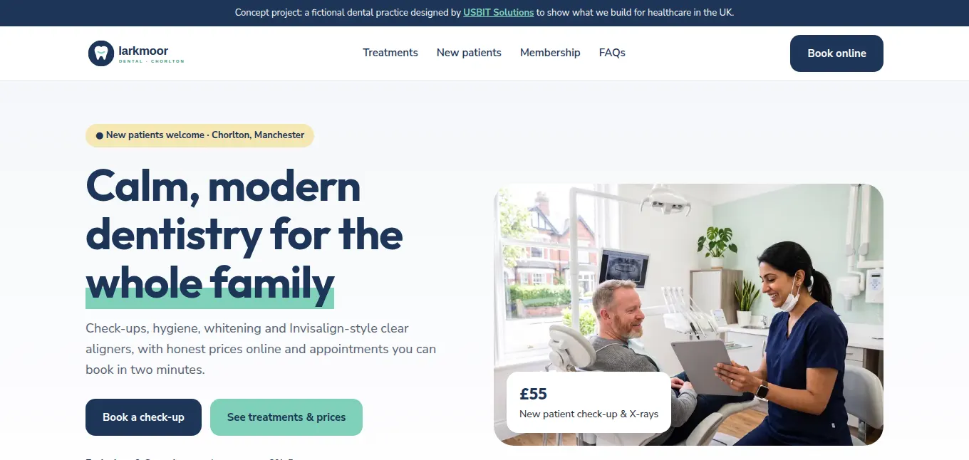 Larkmoor Dental website designed by USBIT Solutions