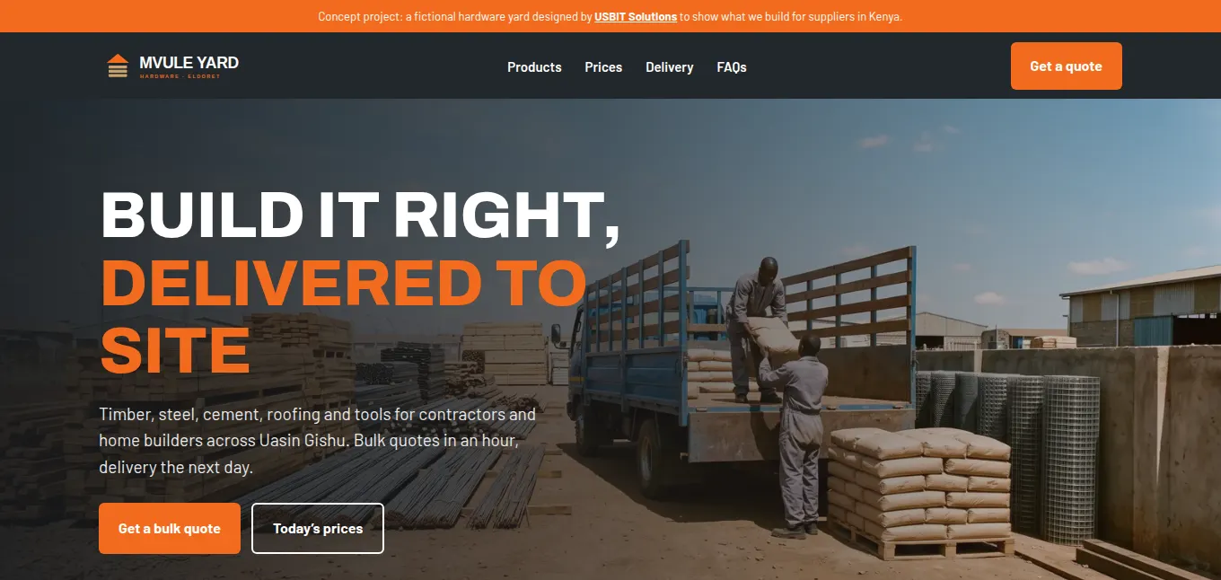 Mvule Yard website designed by USBIT Solutions
