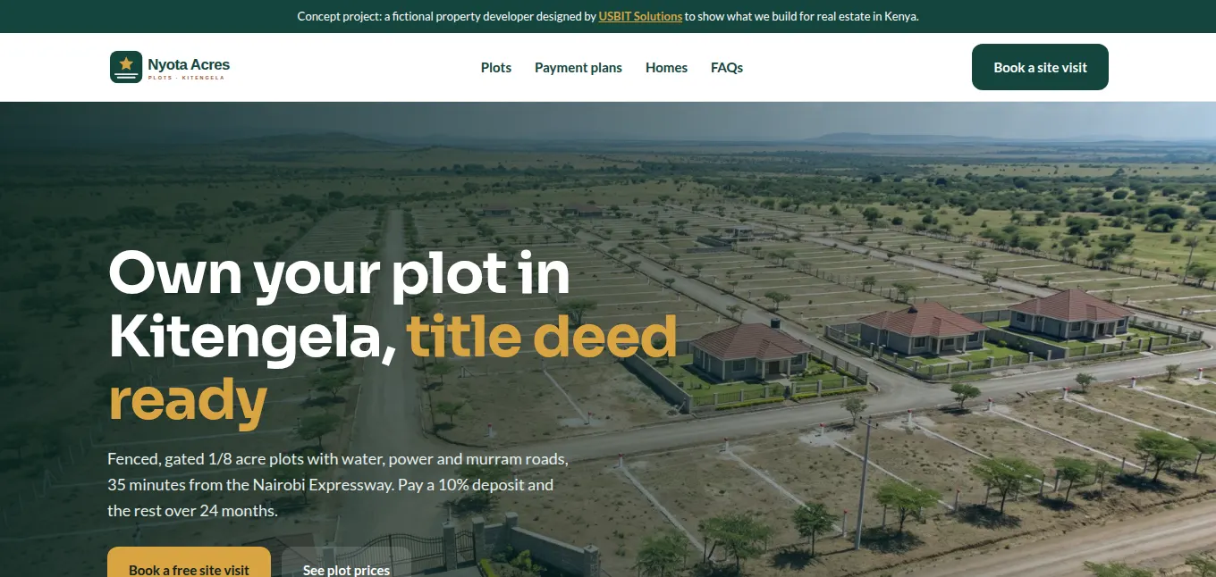 Nyota Acres website designed by USBIT Solutions