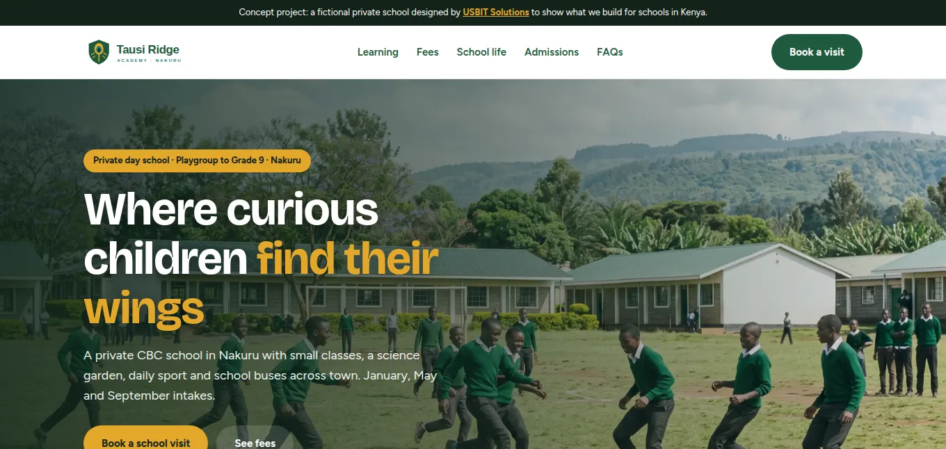 Tausi Ridge Academy website designed by USBIT Solutions