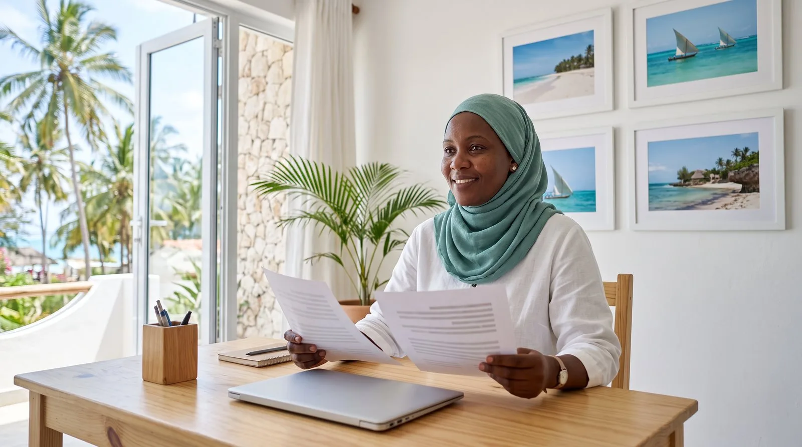 Tour operator in Malindi comparing a custom-built website quote with a WordPress quote in her office